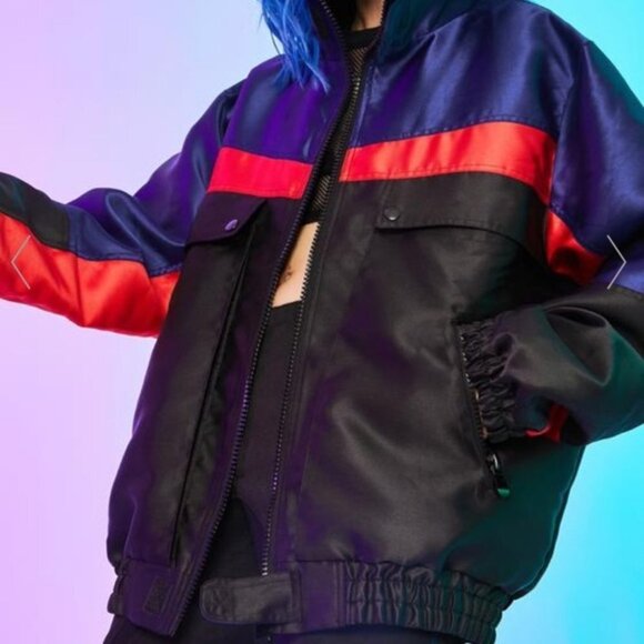 Current Mood Marathon Rush Oversized Bomber Jacket sz M + Color Block - Picture 5 of 7